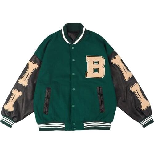 LACIBLE 2021AW Hip Hop Furry Bone Patchwork Color Block Jackets Mens Harajuku Streetwear Bomber Jacket Men Baseball Coats Unisex