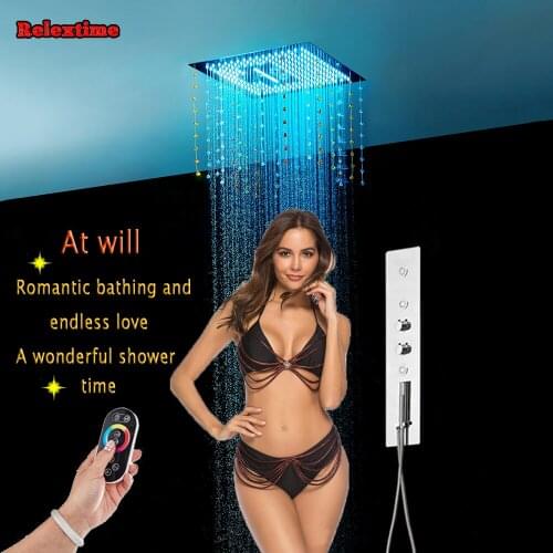 Crystal quartz LED Ceiling Shower Head Bathroom Shower Set Multifunction Mixer Concealed Thermostatic Shower Faucet Massage jets