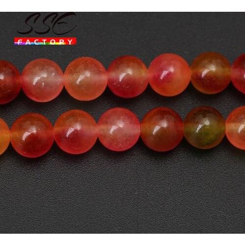 Natural Stone Red Bicolo Jades Beads Chalcedony Round Loose Spacer Beads 4mn - 12mm For Jewelry Making DIY Bracelets 15" Strand