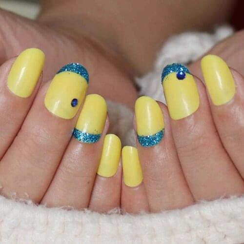 2020 The latest popular full diamond crystal diamond round head candy color handmade fake nails Green powder W41