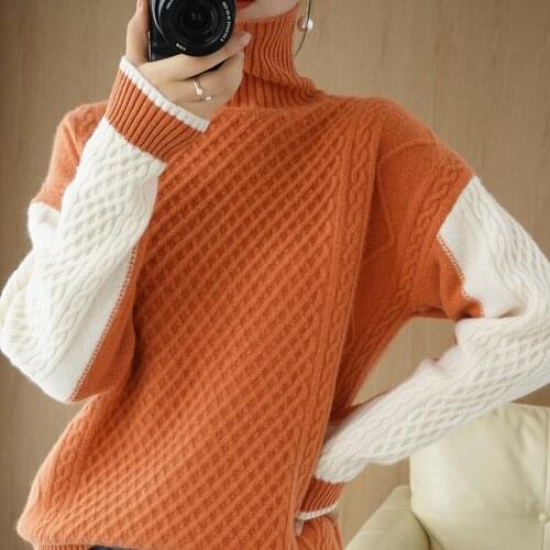 2021 New High-Neck Cashmere Sweater Womens Pullover Sweater Color Matching Long-Sleeved Short Inner knit Warm Bottoming Shirt