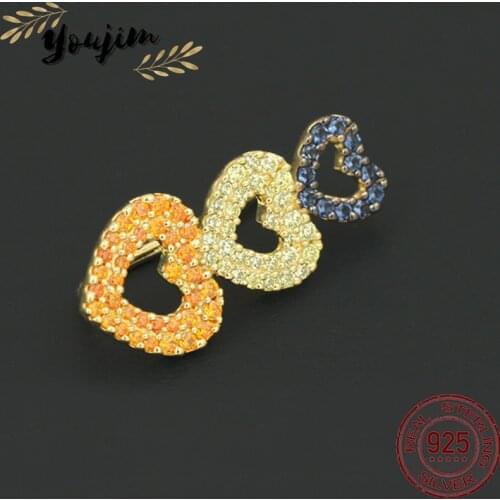 New Womens Zircon Triple Heart Ear Clip 925 Silver Luxury Fashion Monaco Exquisite Jewelry Gift