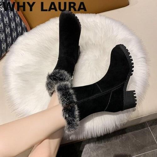 New female boots winter warm short fluff boots female snow boots thick heel round head boots 2021