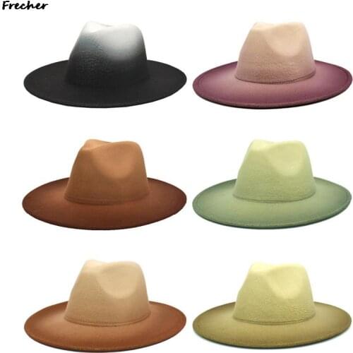 Panamas Hats Women Fedora Felted Hats For Men Gradient Color Wide Brim Blue Red Design Luxury Casual Outdoor Men Jazz Fedoras