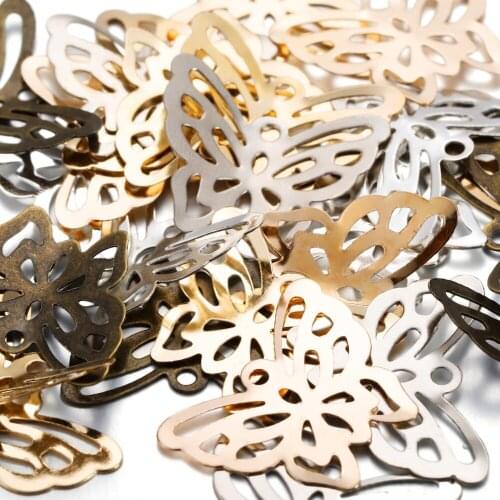 100Pcs/Lot 17x21mm Metal Hollow Butterfly Style Charm Pendent for DIY Necklace Jewelry Making Findings Accessories Supplies