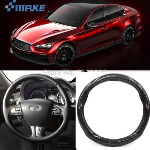 SmRKE Car Accessories For Infiniti Q50 Black Carbon Fiber Leather Steering Wheel Cover Sport Racing Car Styling