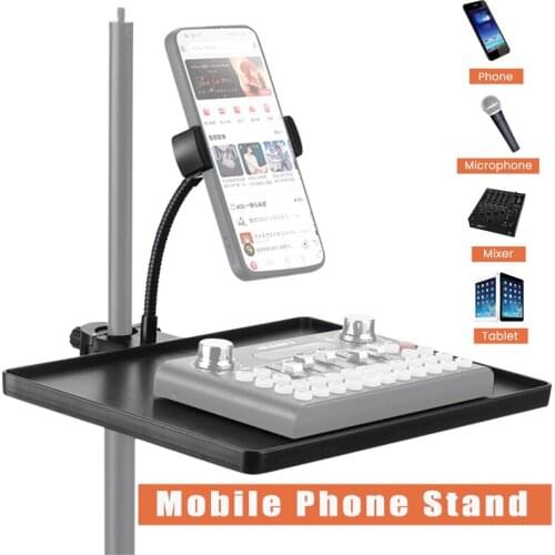 Mobile Phone Stand Microphone Shelf Clamp-On Rack Tray with Phone Clip for Music Sheet Clamp Live Streaming Holder