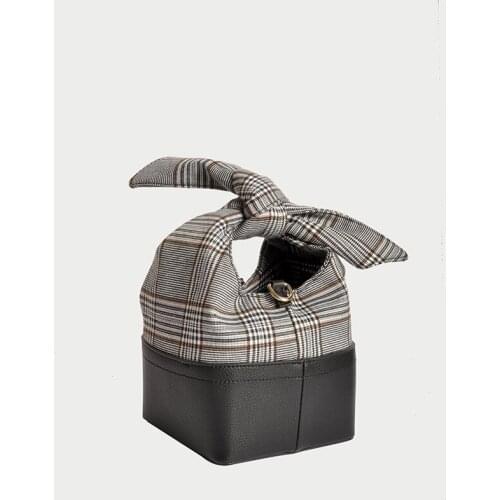 Womens Fashion Plaid Bow Tie Bucket Bags Pu Leather Drawstring Shoulder Messenger Bag Female Femme Crossbody Hand Bag bolsa