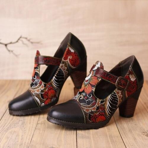 2021 New Womens Shoes High Heels Fashion Single Shoes Genuine Leather Shoes 6.5 cm Thick Heel Pumps Female Shoe Big Size 41 42