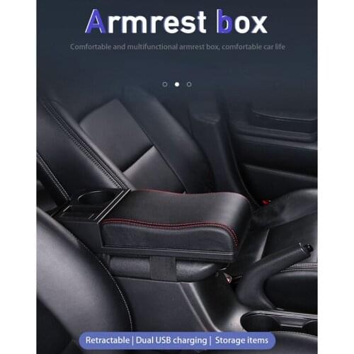 Universal Central Console Armrest Box Storage Box PU Leather Organizer Tray Adjustable Armrest Pad with Cup Holder