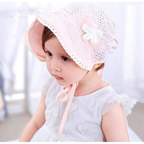 Spring Summer Cute Princess Baby Hat With Bow Solid Color Lace Hollow Baby Girl Cap Toddler Kids Beach Bucket Hats Girls Sun Hat