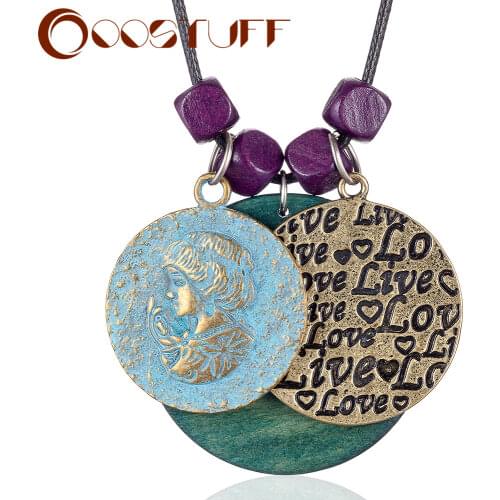 Vintage Statement Colored Wooden Jewelry For Women Female Suspenion Decoration Long Necklaces Accessories Gift For Friend 2021