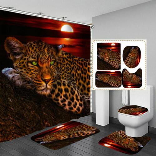 Sunset Leopard Flower Cheetah Fantasy 180x180cm 1Pc/3PcsW/12 Hooks Bathroom Shower Curtain Toilet Mat Lid Rug Curtain Sets