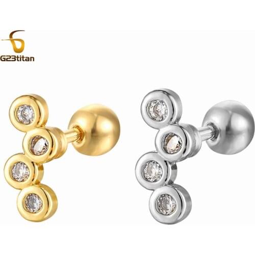 Geometric Zircon Round Stud Earrings Women’s Ear Cartilage Tragus Daith G23titan 16G Titanium Lady Body piercing Jewelry