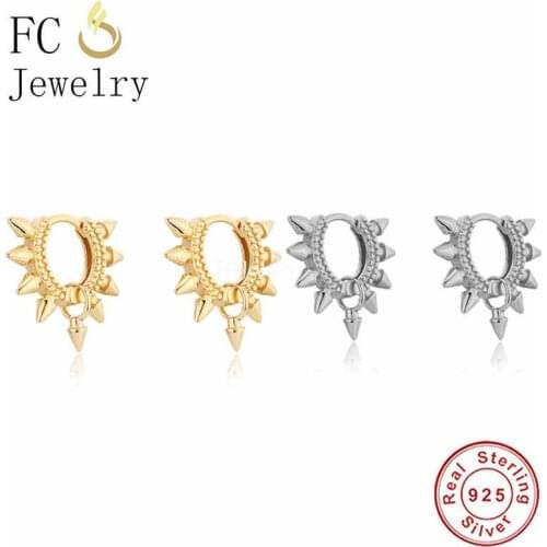 925 Sterling Silver 18k Gold Plate Punk Rock Style Rivet Lock Huggies Hoop Earring For Women Pendientes Brincos 2021 Fashion DIY