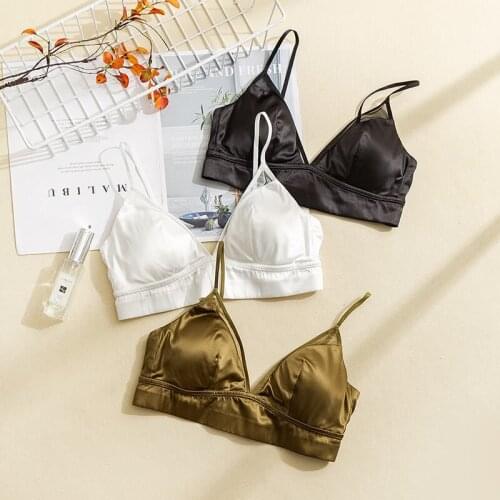 Womens 95% Real Silk 5% Spandax Lining with outside satin fabric everyday Comfortable Wireless Bra Bralette 2023
