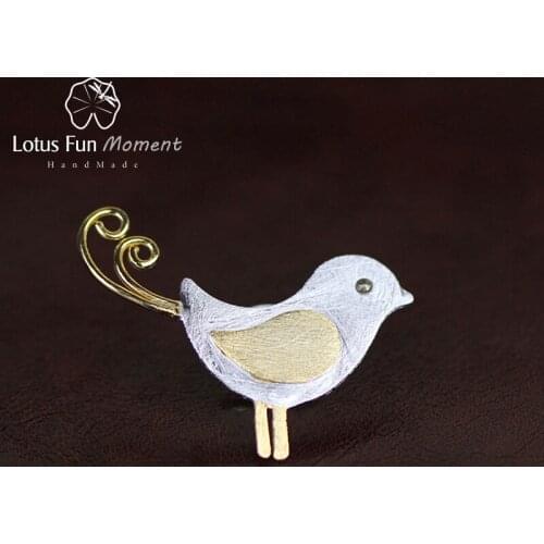 Lotus Fun Moment Real 925 Sterling Silver Designer Handmade Fashion Jewelry Adorable Little Jay Bird Brooches Pin Badge Broche