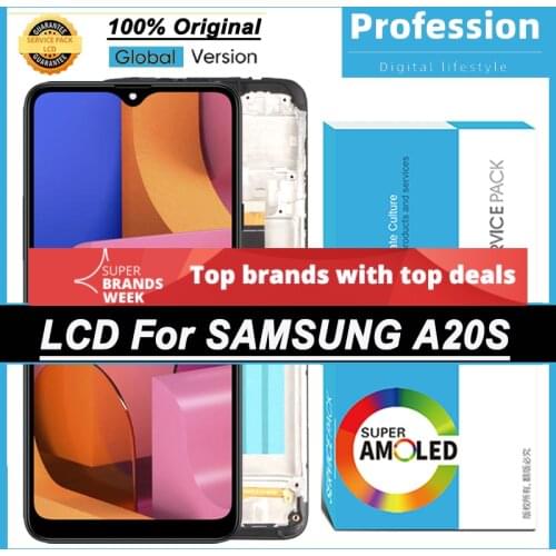 100% Original 6.5'' AMOLED Display for Samsung Galaxy A20s SM-A207F SM-A207G Full LCD Touch Screen Repair Parts + Service Pack