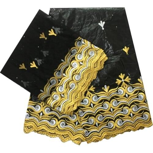 2021 New African Fabrics Embroidery Bazin Riche Fabric African Guinea Brocade Gele Headtie Black French Tulle Lace 5+2 yards/lot