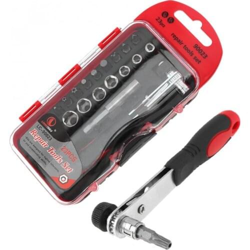 23pcs/set Portable Multifunction CR-V 1/4 inch Tools Kit Ratchet Socket Wrench Set for Motorcycle Auto Car Repair Tool Box