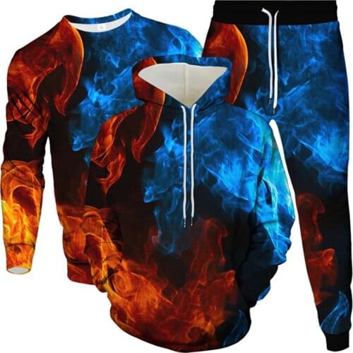 Sweatshirt+Hoodies+Sweatpants 3Pcs Unisex Sets Homme Fashion Tracksuit Men Harajuku Clorful Smoke Galaxy Print Male Clothes Suit