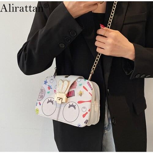 Alirattan New Chain PU Leather Doodle Bag For Women Fashion Design Female Shoulder Messenger Bag 2021 Luxury Quality Teavel Bag