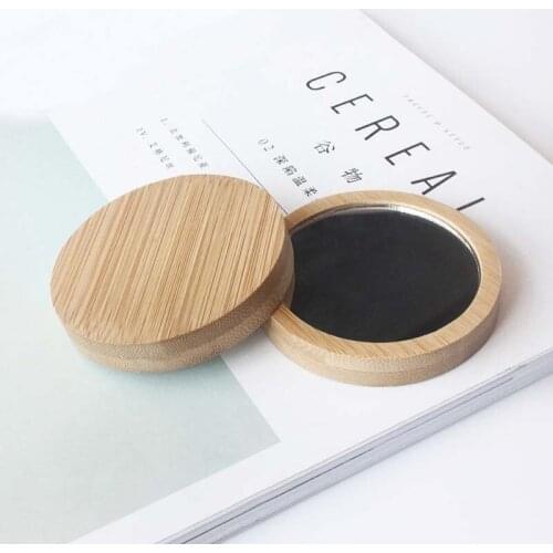 L65 1pcs Bamboo Cosmetic Mirror Round Portable Mirror Makeup Mirror Student Portable Beauty Tool Travel Pocket Mirror Purse