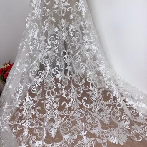 GLace 1Y/lot off white European flower mesh embroidery sequins lace sewing fabric for wedding dress home decoration TX1414