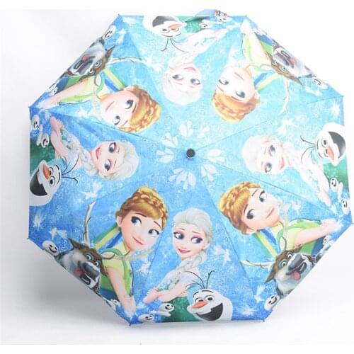 Blue girl Frozen Elsa Anna kids umbrella Three-fold Umbrella Student Sunscreen UV Sun Skid Kids Outdoor Umbrella gift