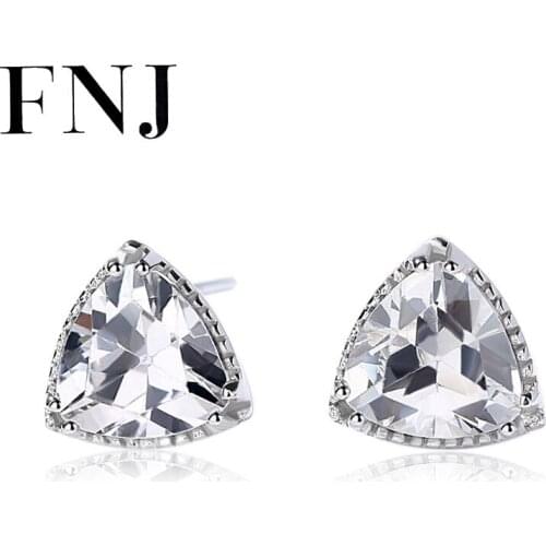 FNJ Triangle Earrings 925 Silver Jewelry Original Pure S925 Sterling Silver Stud Earring for Women White Cubic Zircon