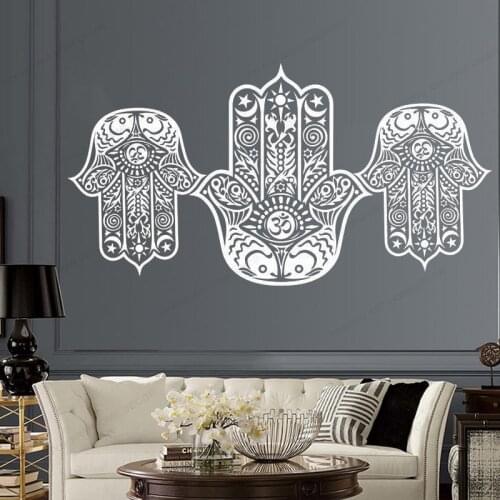 Hamsa Hand Vinyl wall Sticker Buddha -Yoga- Fatima, Mandala ,Ganesh ,Lotus wall Decal home decor HJ1143