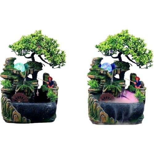 Indoor Resin Rockery Waterfall Feng Shui Flowing Water Fountain Desktop Ornament Office Decor -US Plug