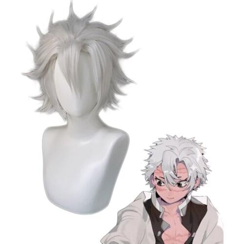 Demon Slayer Kimetsu no Yaiba Shinazugawa Sanemi Short Wig Cosplay Costume Synthetic Hair Men Women Party Role Play Wigs