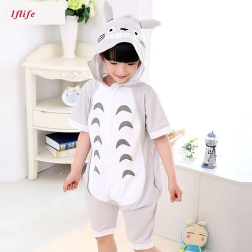 Anime Totoro Cosplay Costume Kids Kigurumis Boy Girl Sleep Suit Summer Cotton Short Sleeve Cartoon Animal Onesies Hoodie Pajama