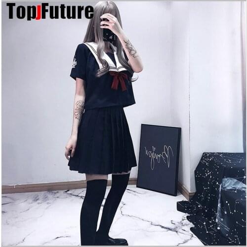 JK uniform skirt NAVY sailor suit school uniform dark Department womens Halloween cosplay Costume pary suit