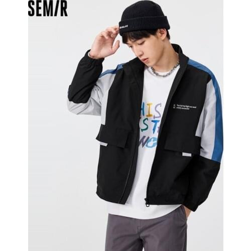 SEMIR Jacket Men 2021 Autumn New Trend Ins Loose Korean Pattern Man Stitching Contrast Stand-Up Collar Jacket