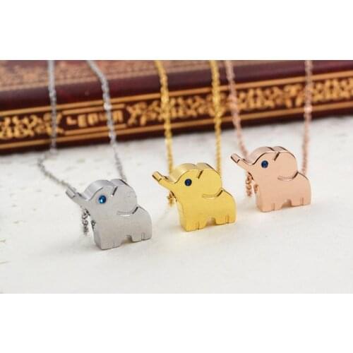Small Elephant Pendant Necklace Titanium steel Gold color girls Neck collarbone chain necklace