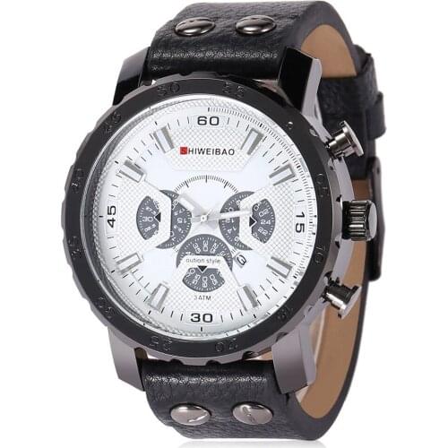 Watch Men Leather Bracelet Mens Watches Analog Auto Date Quartz Wrist Watch Man Clock Big Black Case Miltiary Relogio Masculino