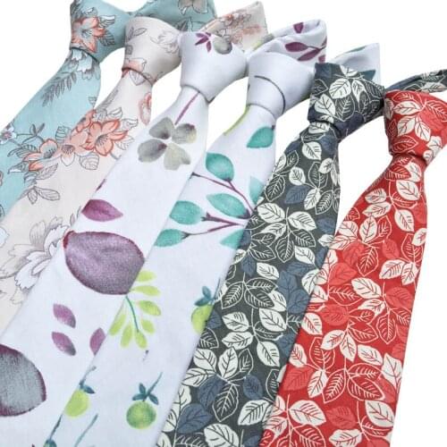 Floral Ties For Men 100% Cotton Tie Print Necktie Men Fashion Wedding Party Business Necktie Bowtie 7cm Slim Skinny Ties Flowers