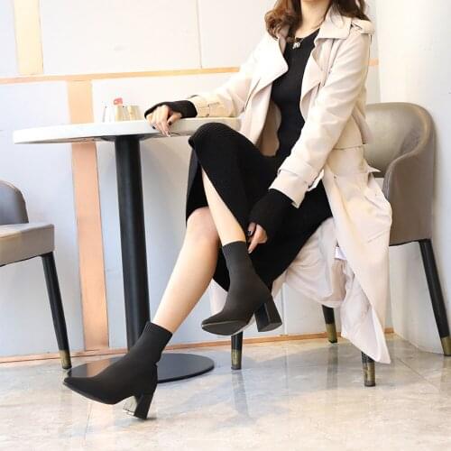 Popular thick heel pointed fashion socks and boots fashion womens shoes high heels leisure Womens flying woven boots