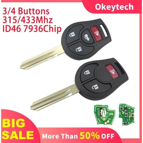 Okeytech 3/4 Button 315Mhz 433Mhz For Nissan Rogue Versa Tiida 2008 2009 2010 2012 2013 2014 2015 2016 ID46 Chip CWTWB1U751