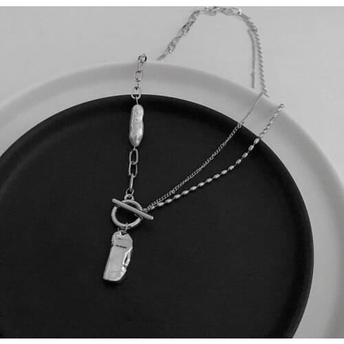 Origin Summer Asymmetric Irregular Geometric Metallic Imitation Pearl Pendant Necklace for Women Toggle Clasp Necklace Jewellery