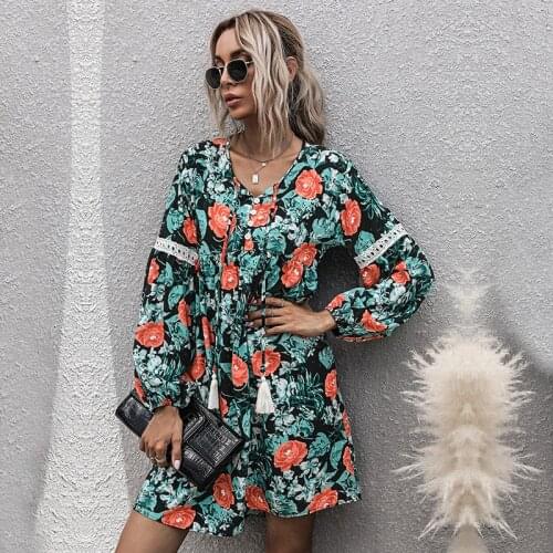 New Summer Women Casual Long Sleeve Dress ForWoman Clothing Clothes Ladies Floral Elegant Vintage Girls Zevity Basic Printing
