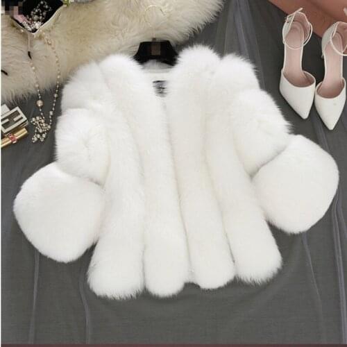 Thick Fur Coat Outerwear 4Xl Women Short Fur Coat Winter Gray Fashion Faux Fox Fur Coats Female Artificial Pink Gray Fur Jacket