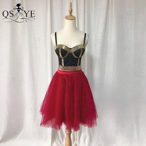 Sexy Red Short Evening Dress Women Sweetheart Mesh Stitching Crop Top Black Nightclub Navel Party Gown Hook Back Homecoming Gown