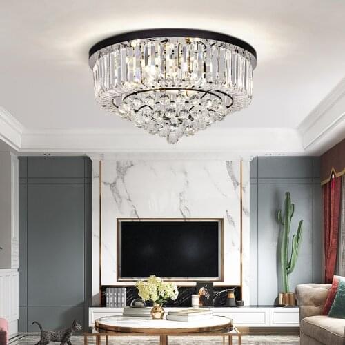 Modern Luxury Creative K9 Smoke Crystal Round Chandelier With Metal Gold Ceiling Modern Round Crystal Chandeliers Cristal Light