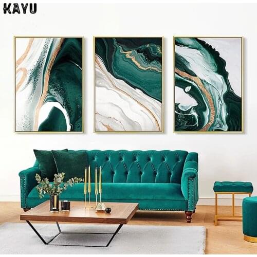 Modern Abstract Gold foil lines Green Canvas Art Paintings For Living Room Bedroom Posters And Prints Wall Poster Home Decor