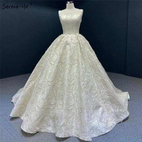 Serene Hill Nude Sleeveless Sequins Pearls Sexy Wedding Dress 2020 Real Photo Lace Up Bridal Gown Custom Made CHM67014