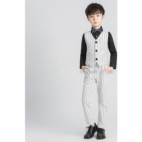 Flower Boys Suit for Weddings Kids Formal Vest +Pants+Tie 3pcs Clothing Set School Boys Prom Performance Piano Dance Costume