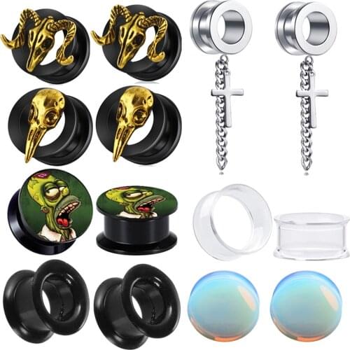 TIANCIFBYJS 2pcs Cross Pattern Stainless Steel Ear Plugs Tunnel Expander Stretcher Gauges Earring Piercing Body Jeweklry